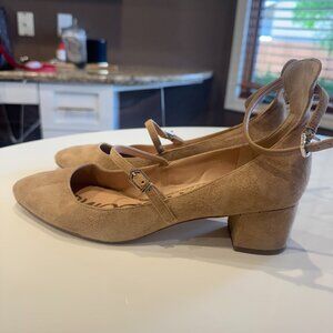 Sam Edelman Clover Suede Block Heel Ankle Strap Pumps size 8